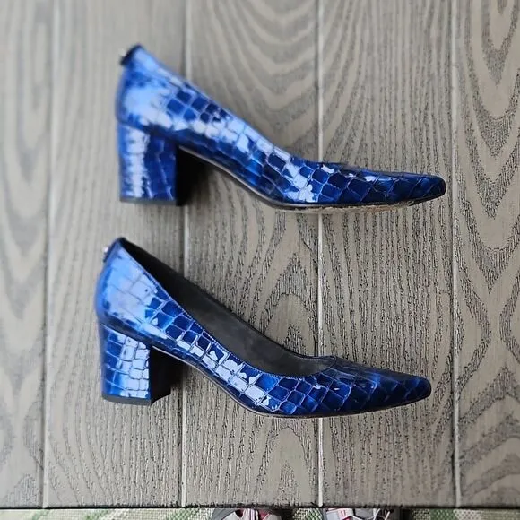 Stuart Weitzman Blue Patent Crocodile Heels - Leather Embossed 9.5M Pumps