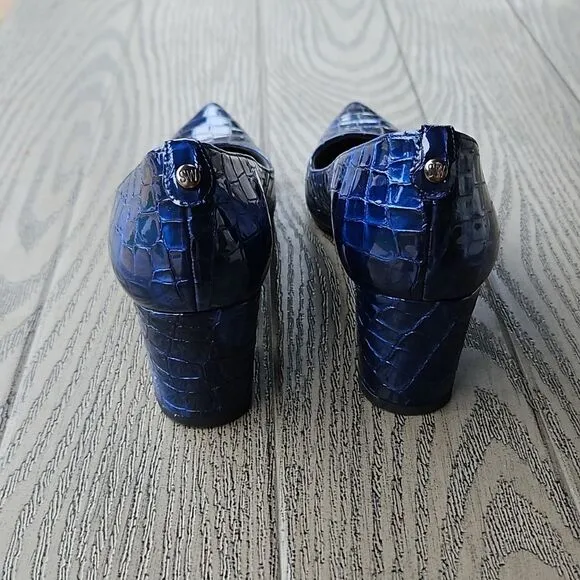 Stuart Weitzman Blue Patent Crocodile Heels - Leather Embossed 9.5M Pumps
