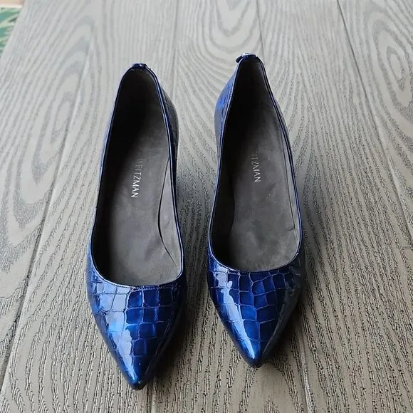 Stuart Weitzman Blue Patent Crocodile Heels - Leather Embossed 9.5M Pumps
