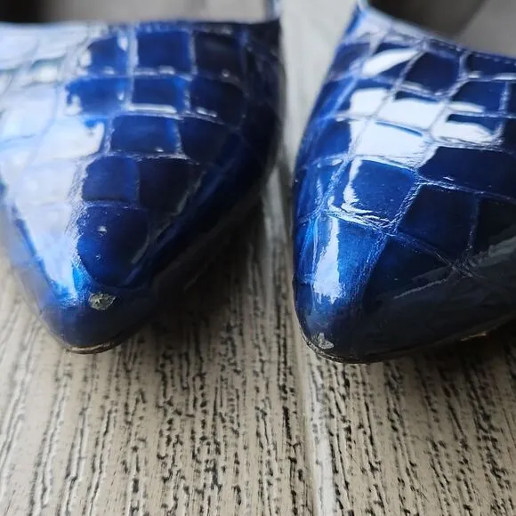 Stuart Weitzman Blue Patent Crocodile Heels - Leather Embossed 9.5M Pumps
