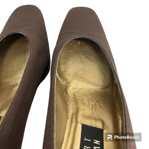 STUART WEITZMAN brown fabric/satin leather classic‎ heel pumps shoe size 8.5 AA