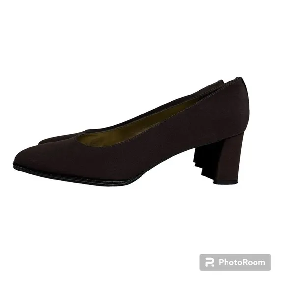 STUART WEITZMAN brown fabric/satin leather classic‎ heel pumps shoe size 8.5 AA