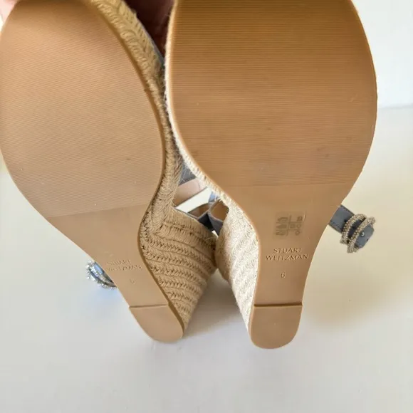 Stuart Weitzman Cornflower Blue Suede Leather Wedge Espadrille Sandals Size 6