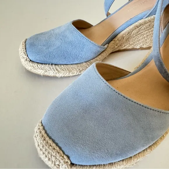 Stuart Weitzman Cornflower Blue Suede Leather Wedge Espadrille Sandals Size 6