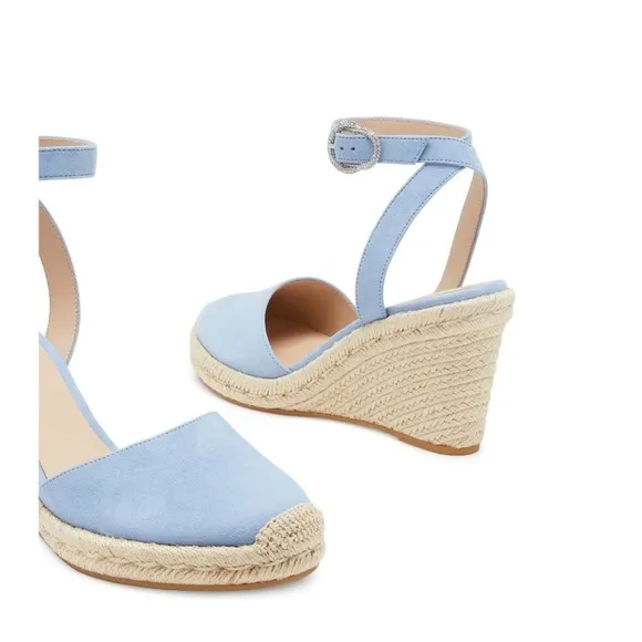 Stuart Weitzman Cornflower Blue Suede Leather Wedge Espadrille Sandals Size 6