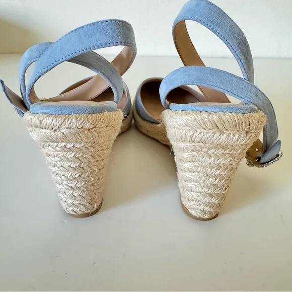 Stuart Weitzman Cornflower Blue Suede Leather Wedge Espadrille Sandals Size 6