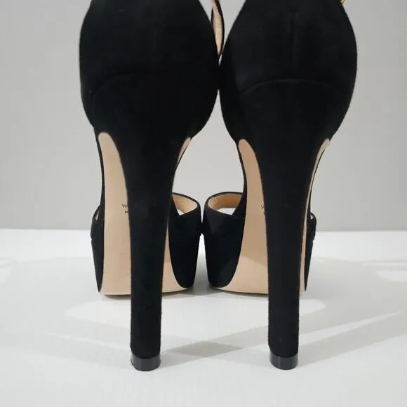 Stuart Weitzman Discoplatform Sandal Stiletto Heel Black Suede Size 10 NWOT