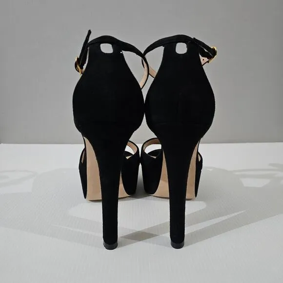 Stuart Weitzman Discoplatform Sandal Stiletto Heel Black Suede Size 10 NWOT