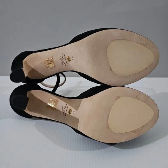 Stuart Weitzman Discoplatform Sandal Stiletto Heel Black Suede Size 10 NWOT