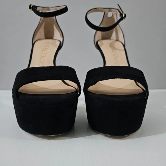 Stuart Weitzman Discoplatform Sandal Stiletto Heel Black Suede Size 10 NWOT