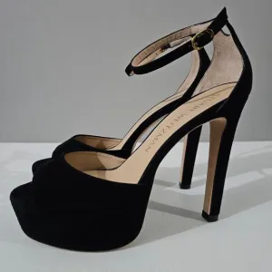 Stuart Weitzman Discoplatform Sandal Stiletto Heel Black Suede Size 10 NWOT