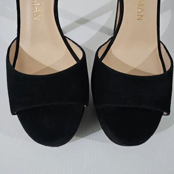 Stuart Weitzman Discoplatform Sandal Stiletto Heel Black Suede Size 10 NWOT