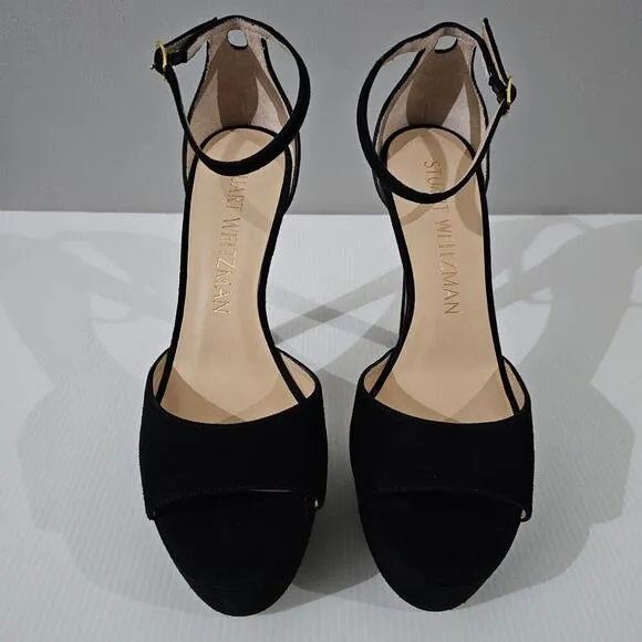 Stuart Weitzman Discoplatform Sandal Stiletto Heel Black Suede Size 10 NWOT