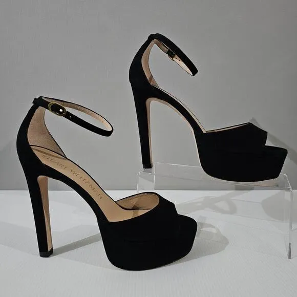 Stuart Weitzman Discoplatform Sandal Stiletto Heel Black Suede Size 10 NWOT