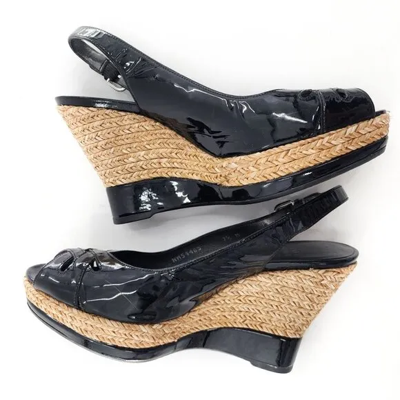 STUART WEITZMAN Dolunch Patent Leather Espadrille Wedge Sandals