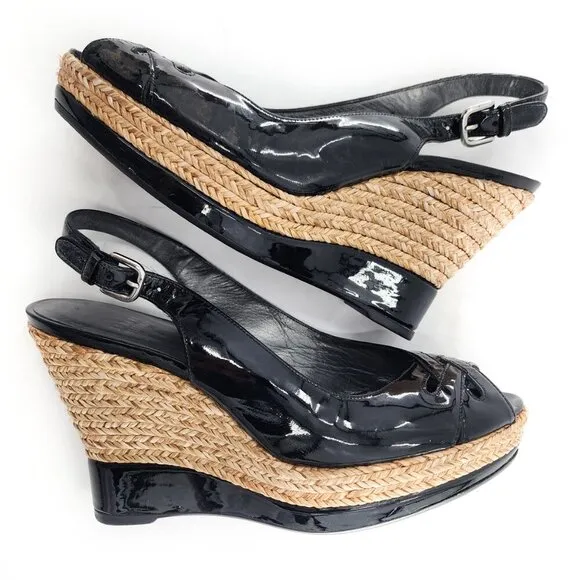 STUART WEITZMAN Dolunch Patent Leather Espadrille Wedge Sandals