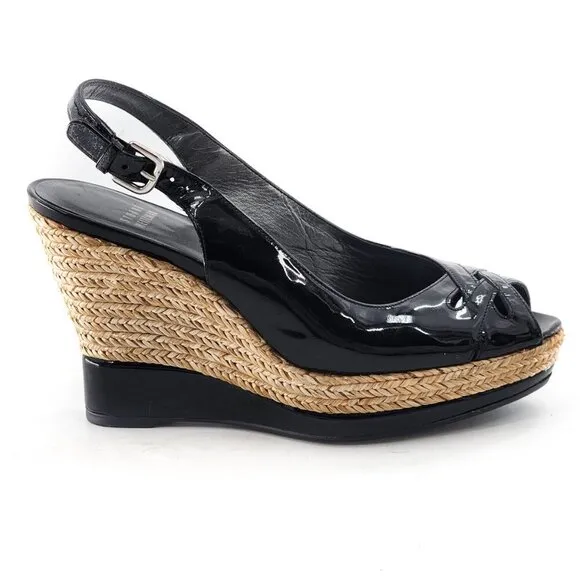 STUART WEITZMAN Dolunch Patent Leather Espadrille Wedge Sandals
