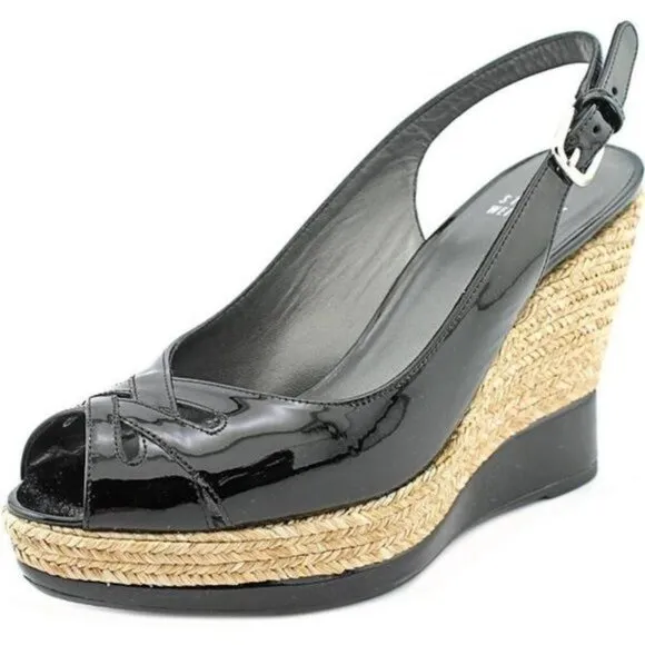 STUART WEITZMAN Dolunch Patent Leather Espadrille Wedge Sandals