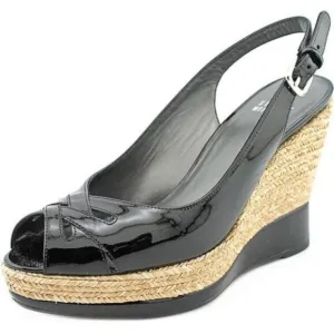 STUART WEITZMAN Dolunch Patent Leather Espadrille Wedge Sandals