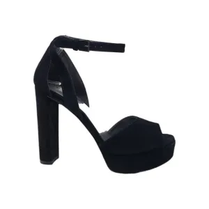 Stuart Weitzman Hijinx Platform Heels Sandals Peep Toe Suede Black Size US 6.5