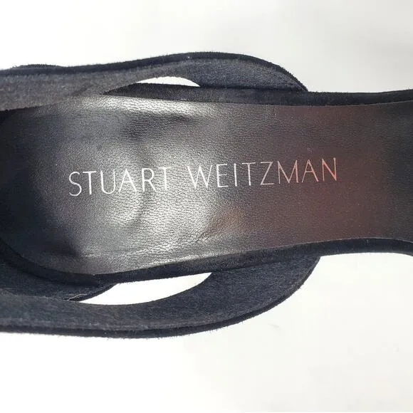Stuart Weitzman Hijinx Platform Heels Sandals Peep Toe Suede Black Size US 6.5