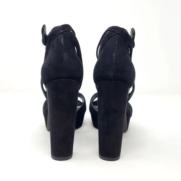 Stuart Weitzman Hijinx Platform Heels Sandals Peep Toe Suede Black Size US 6.5