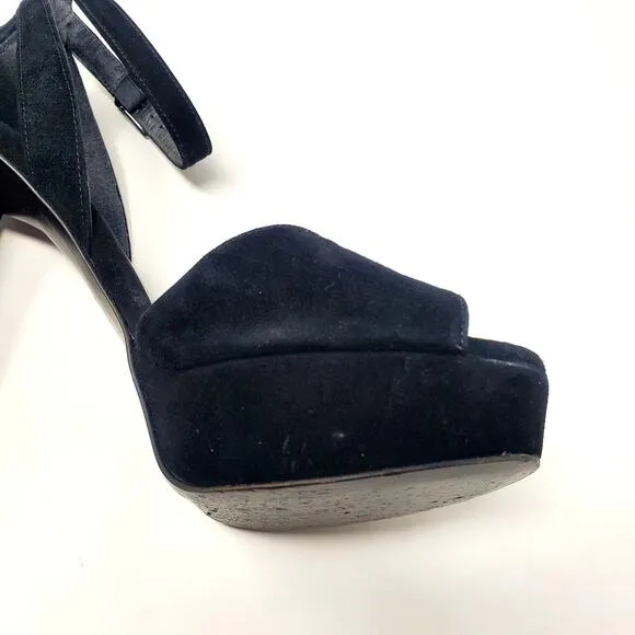 Stuart Weitzman Hijinx Platform Heels Sandals Peep Toe Suede Black Size US 6.5