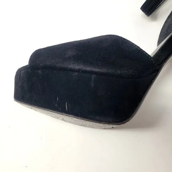 Stuart Weitzman Hijinx Platform Heels Sandals Peep Toe Suede Black Size US 6.5
