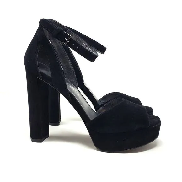Stuart Weitzman Hijinx Platform Heels Sandals Peep Toe Suede Black Size US 6.5