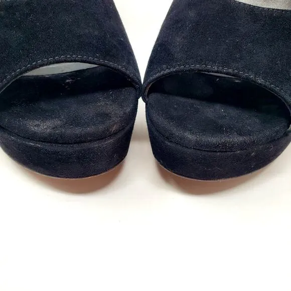 Stuart Weitzman Hijinx Platform Heels Sandals Peep Toe Suede Black Size US 6.5