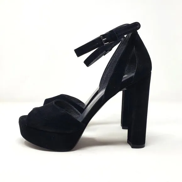 Stuart Weitzman Hijinx Platform Heels Sandals Peep Toe Suede Black Size US 6.5
