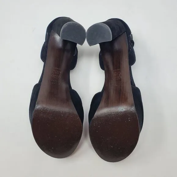 Stuart Weitzman Hijinx Platform Heels Sandals Peep Toe Suede Black Size US 6.5