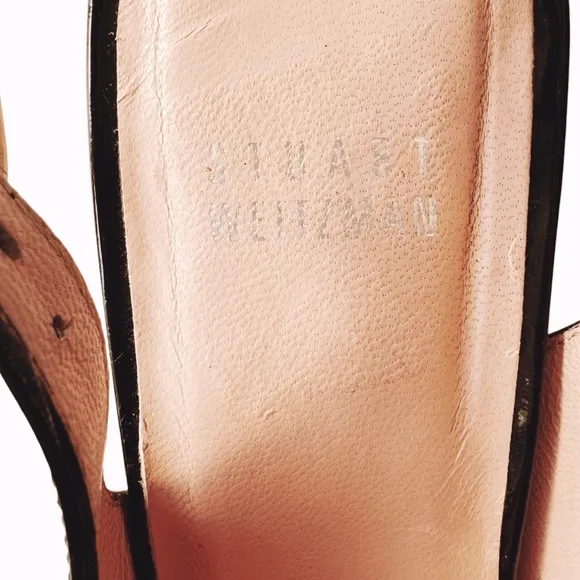 Stuart Weitzman Jean Black Patent Cork Wedge Sandal | 7.5