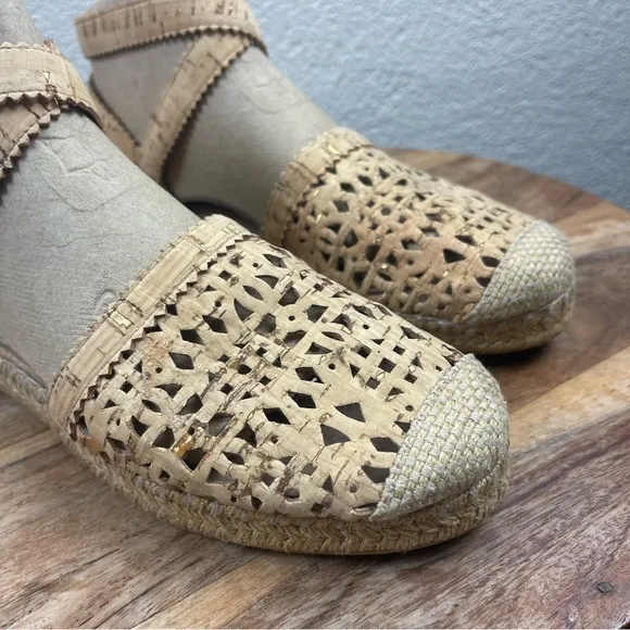 Stuart Weitzman l 7M Designer Perforated Geo Cork Ankle Strap Espadrille Sandals