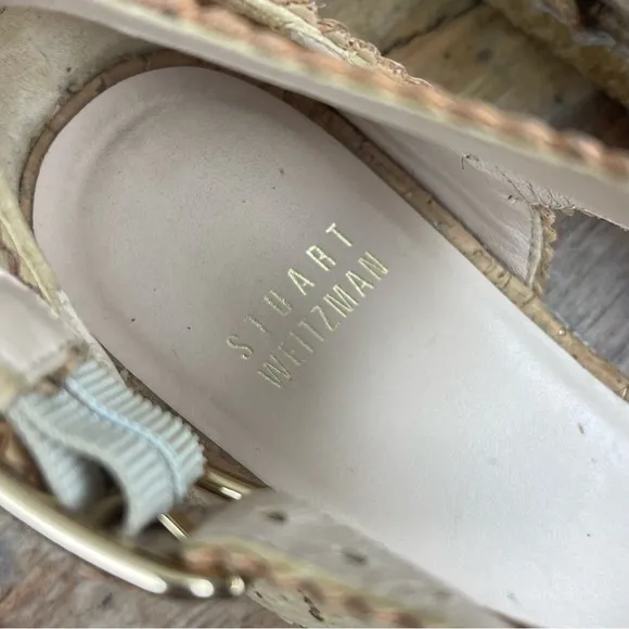 Stuart Weitzman l 7M Designer Perforated Geo Cork Ankle Strap Espadrille Sandals