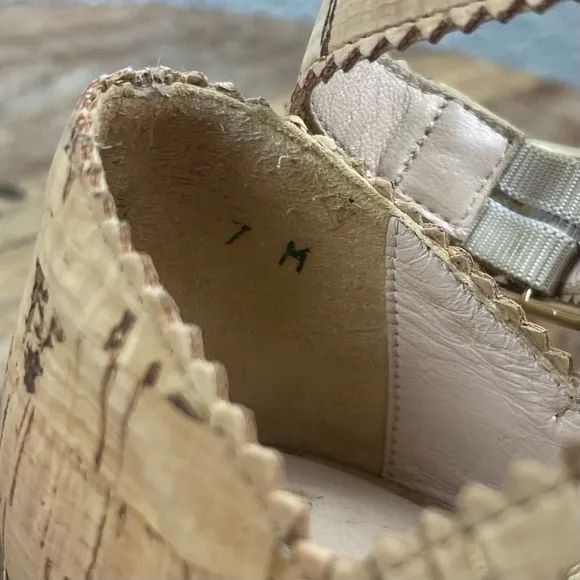 Stuart Weitzman l 7M Designer Perforated Geo Cork Ankle Strap Espadrille Sandals