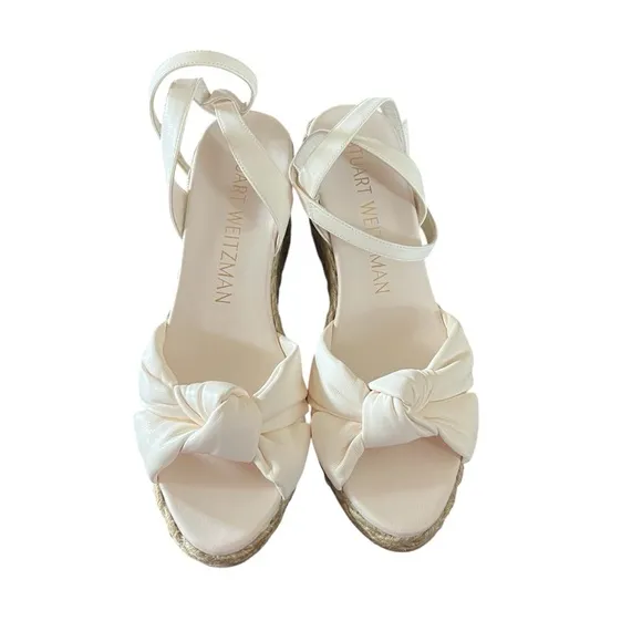 Stuart Weitzman Leather Playa Espadrille  Wedge Knotted Vamp NEW Size 9