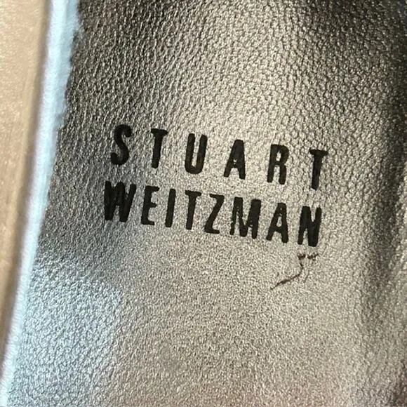Stuart Weitzman Leather Silver Metallic Peep-Toe Heels – Size 7 Made is Spain