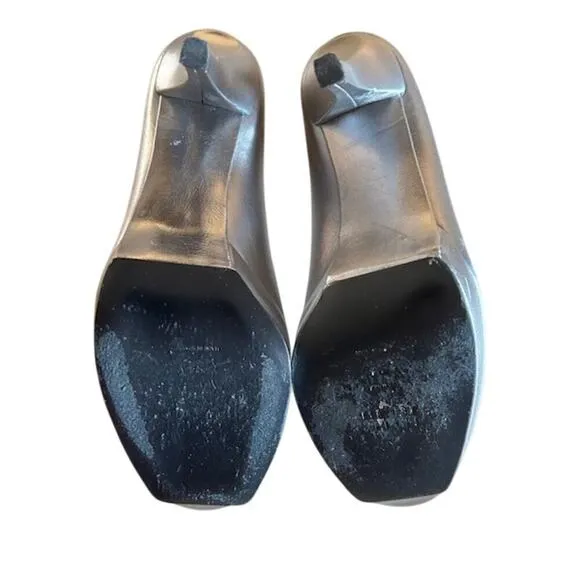 Stuart Weitzman Leather Silver Metallic Peep-Toe Heels – Size 7 Made is Spain
