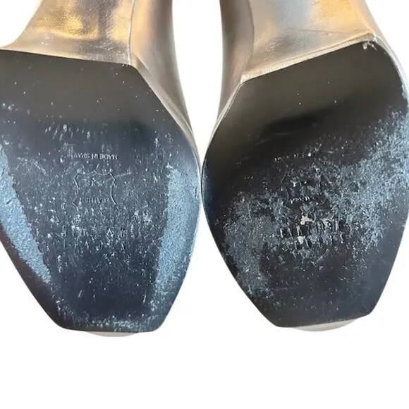 Stuart Weitzman Leather Silver Metallic Peep-Toe Heels – Size 7 Made is Spain