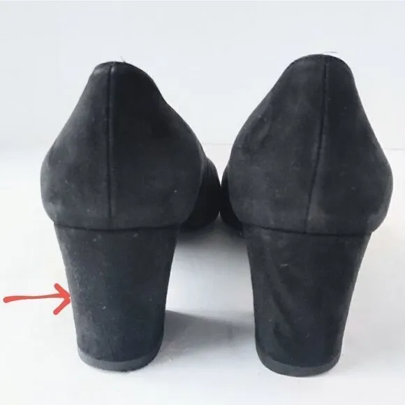 STUART WEITZMAN Marymid Suede Pumps 7.5 Black Block Heel Shoes
