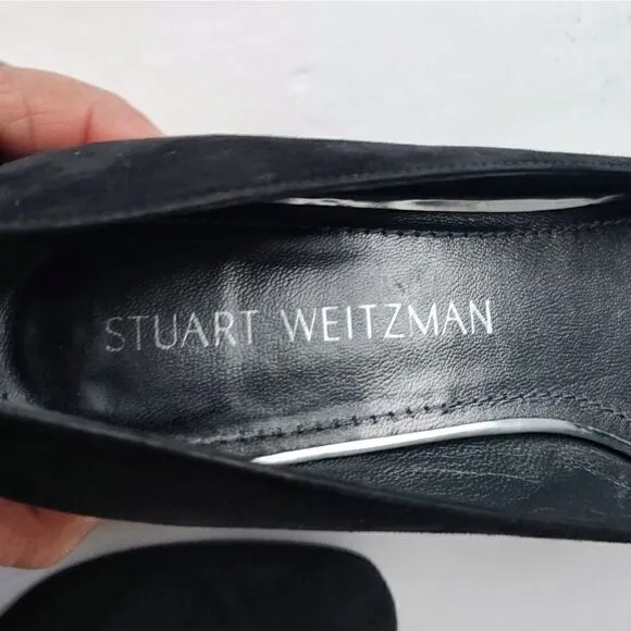 STUART WEITZMAN Marymid Suede Pumps 7.5 Black Block Heel Shoes