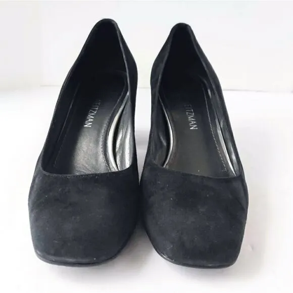 STUART WEITZMAN Marymid Suede Pumps 7.5 Black Block Heel Shoes