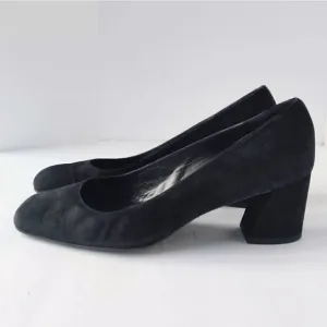 STUART WEITZMAN Marymid Suede Pumps 7.5 Black Block Heel Shoes