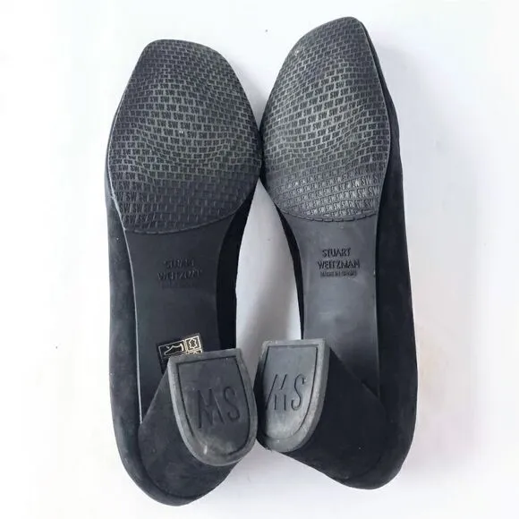 STUART WEITZMAN Marymid Suede Pumps 7.5 Black Block Heel Shoes