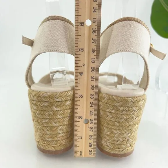 Stuart Weitzman Mirela II Women's Size 9 B Canvas Espadrille Wedge Sandals Ivory