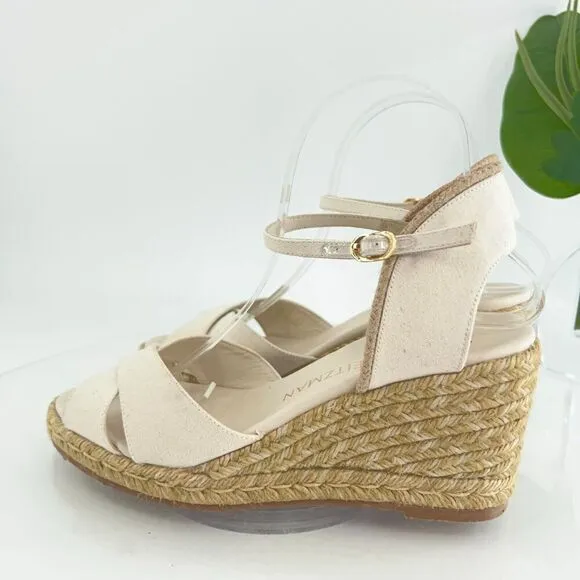 Stuart Weitzman Mirela II Women's Size 9 B Canvas Espadrille Wedge Sandals Ivory