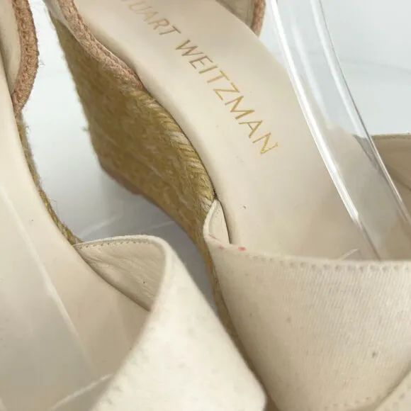 Stuart Weitzman Mirela II Women's Size 9 B Canvas Espadrille Wedge Sandals Ivory