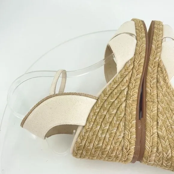 Stuart Weitzman Mirela II Women's Size 9 B Canvas Espadrille Wedge Sandals Ivory