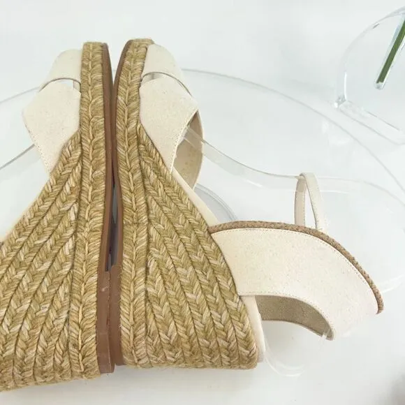 Stuart Weitzman Mirela II Women's Size 9 B Canvas Espadrille Wedge Sandals Ivory